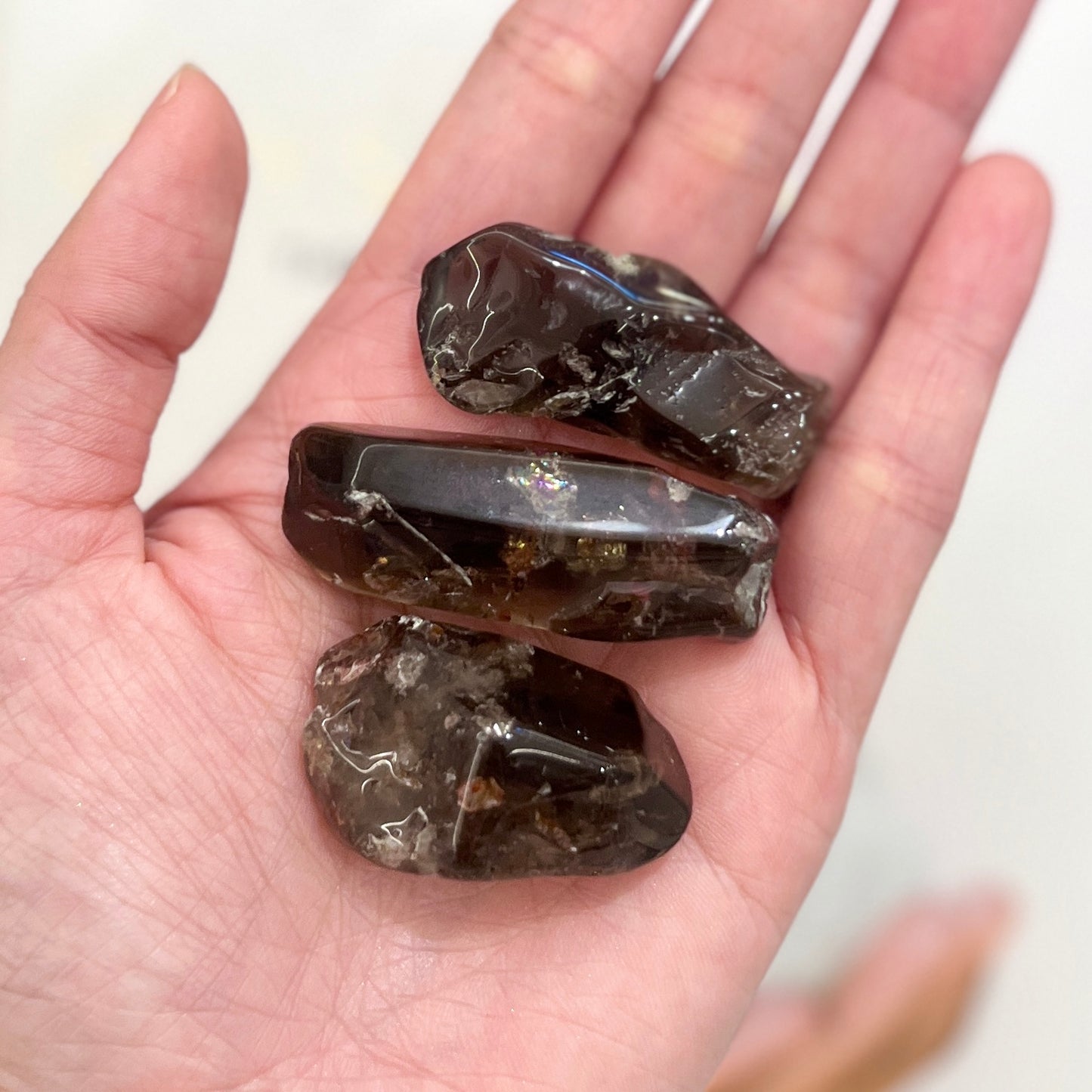 Smoky Quartz with Hematite Tumble Points 茶晶