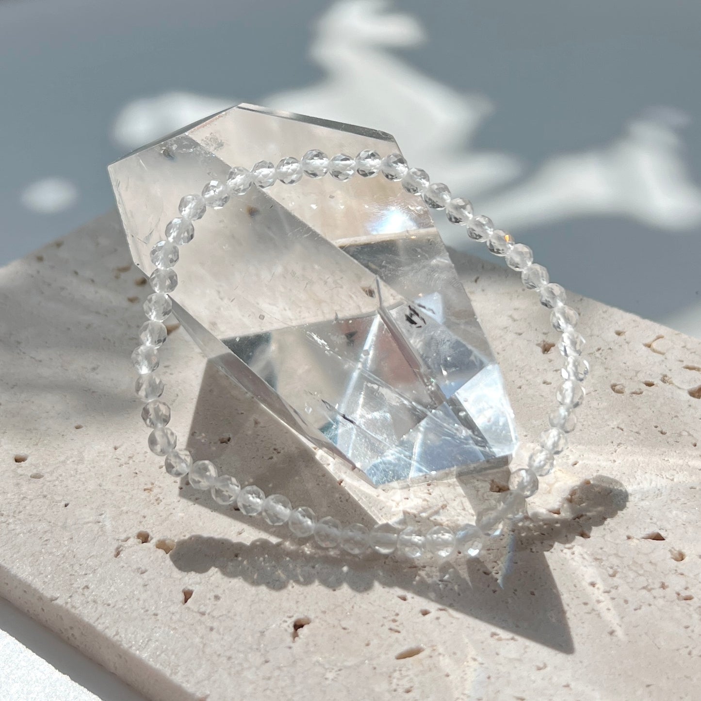 April Birthstone 4月誕生石 - Clear Quartz Faceted Bracelet 4mm 白水晶