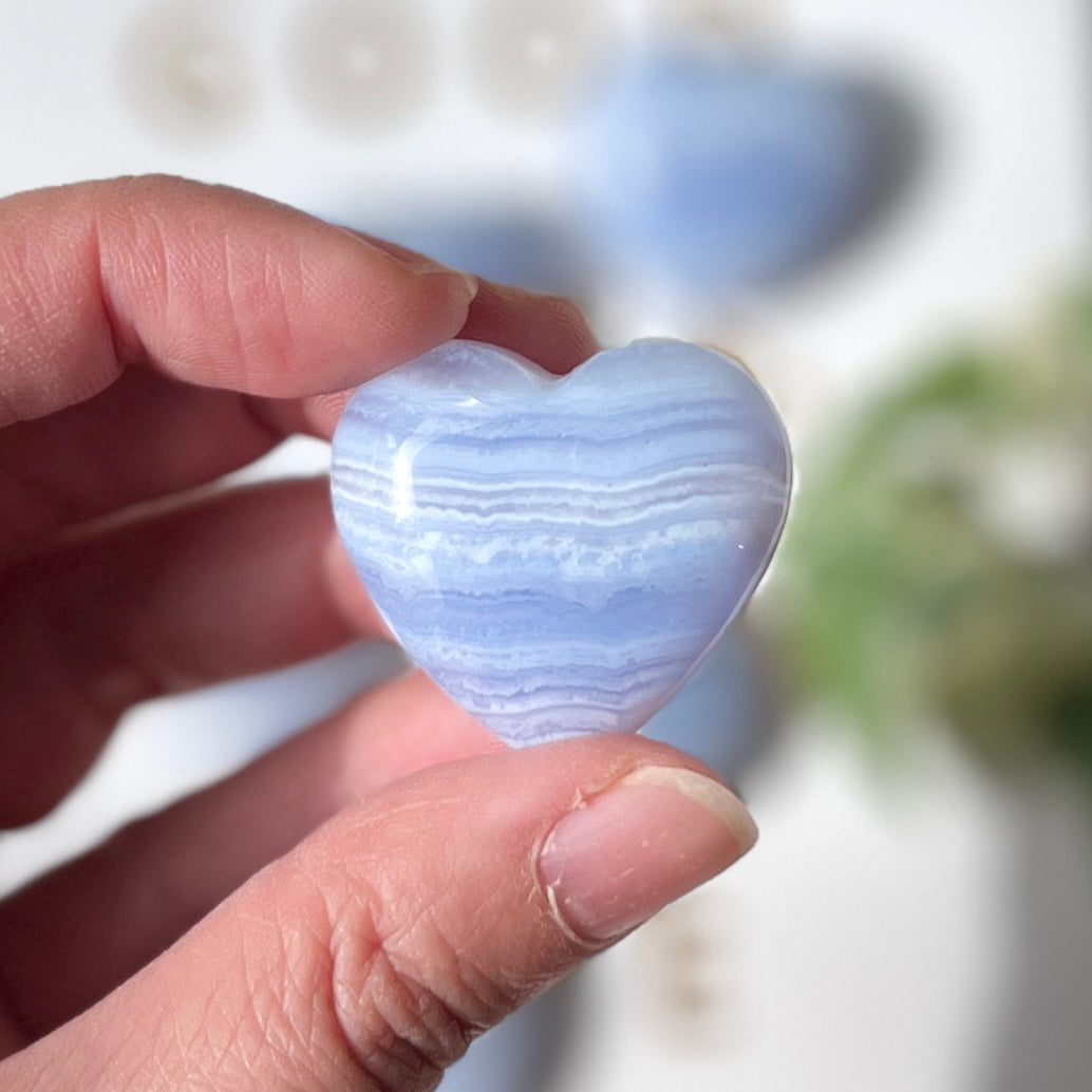 Blue Lace Heart 3cm 藍紋瑪瑙