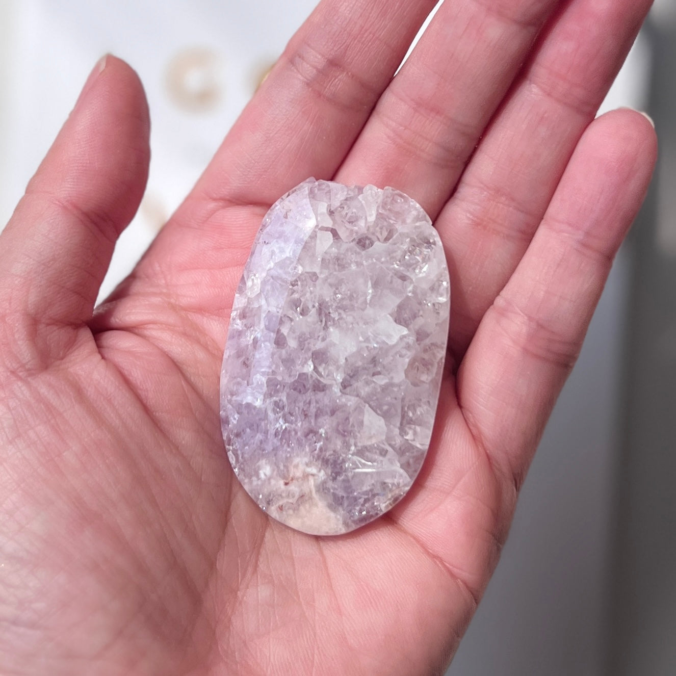 Pink Amethyst Flower Agate Palm Stone 粉紅紫水晶櫻花瑪瑙