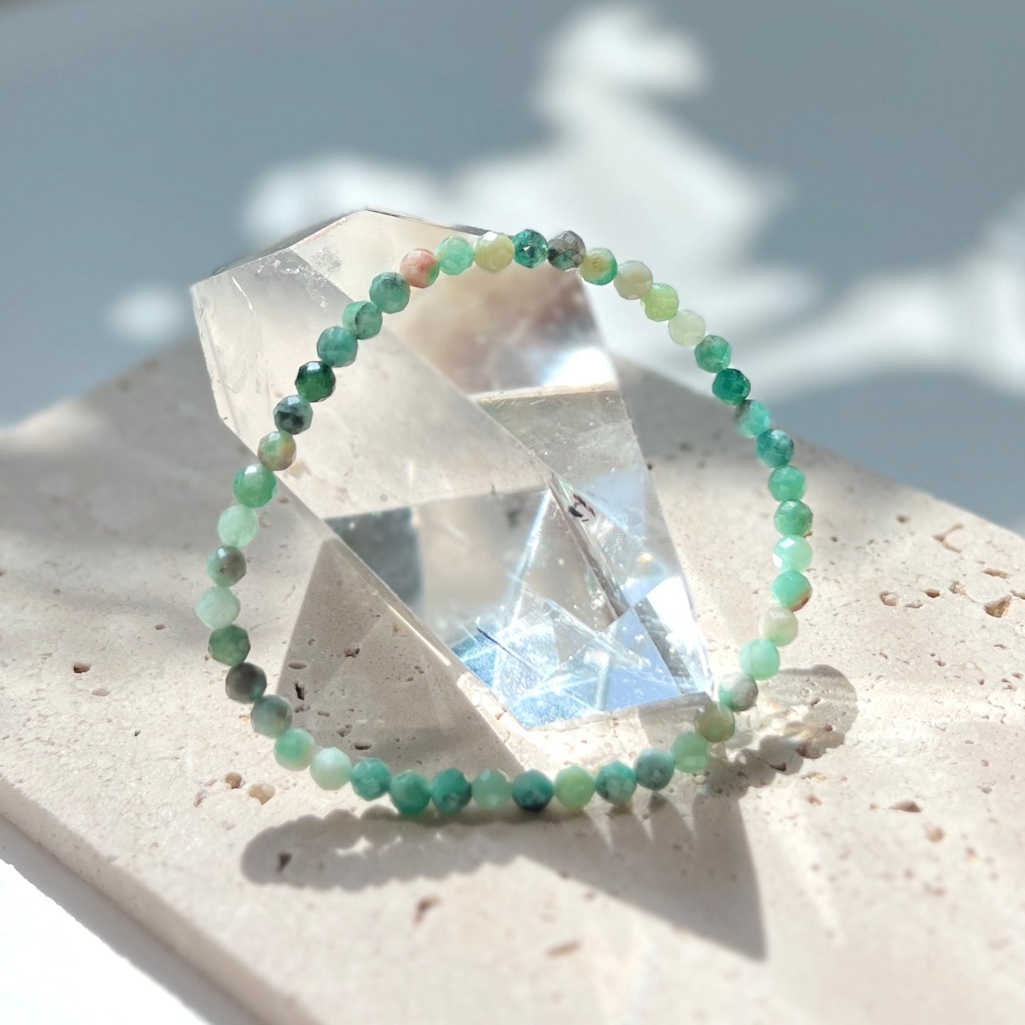 May Birthstone 5月誕生石 - Emerald Faceted Bracelet 4mm 祖母綠