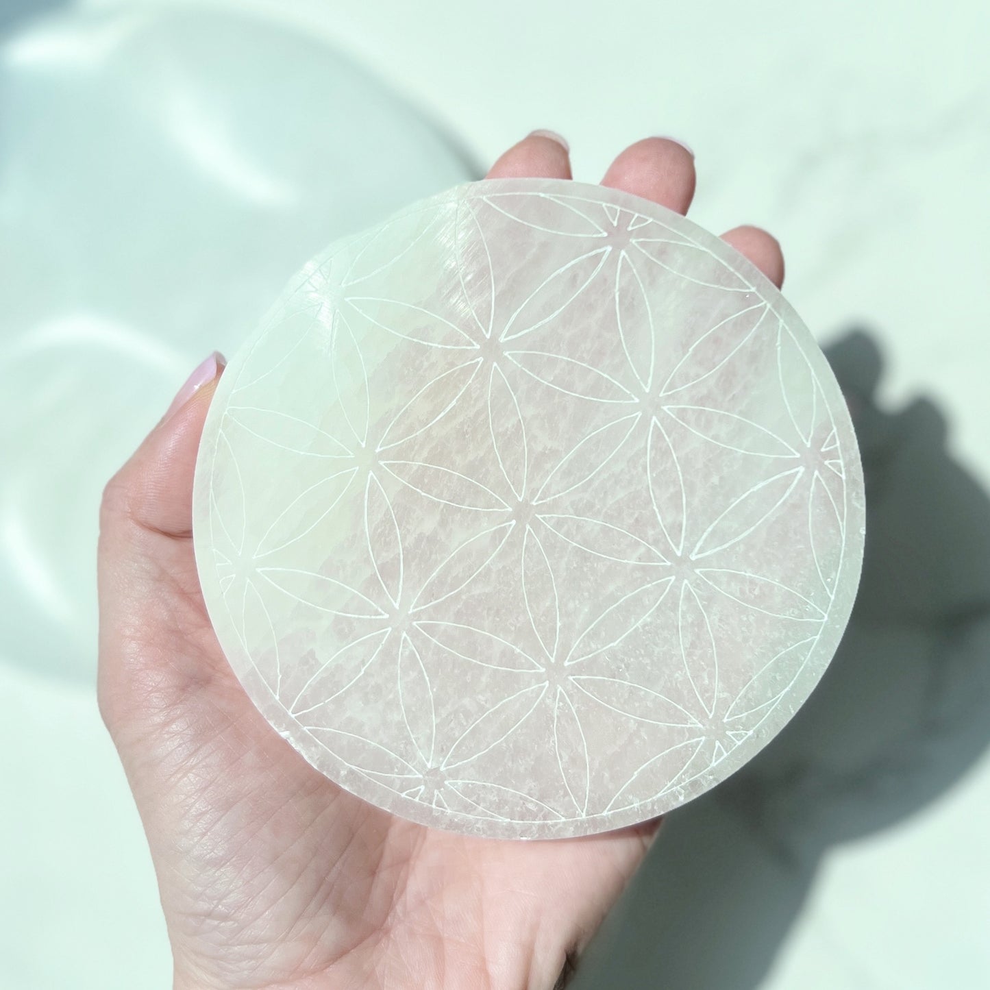 Selenite Charging Plate - Flower of Life 透石膏