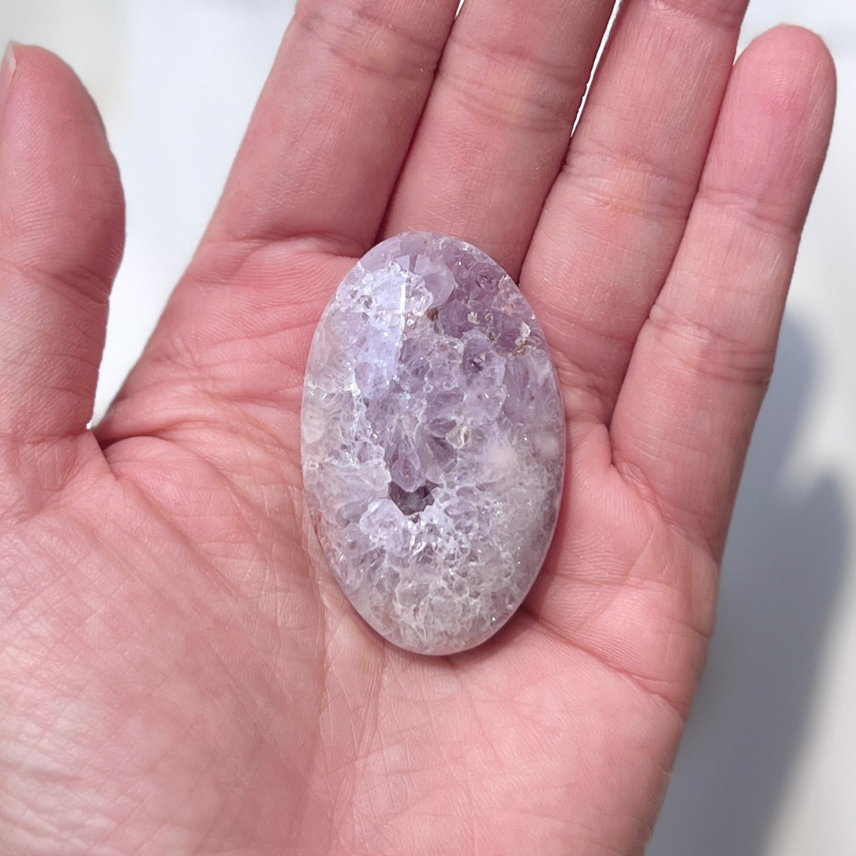 Pink Amethyst Flower Agate Palm Stone 粉紅紫水晶櫻花瑪瑙