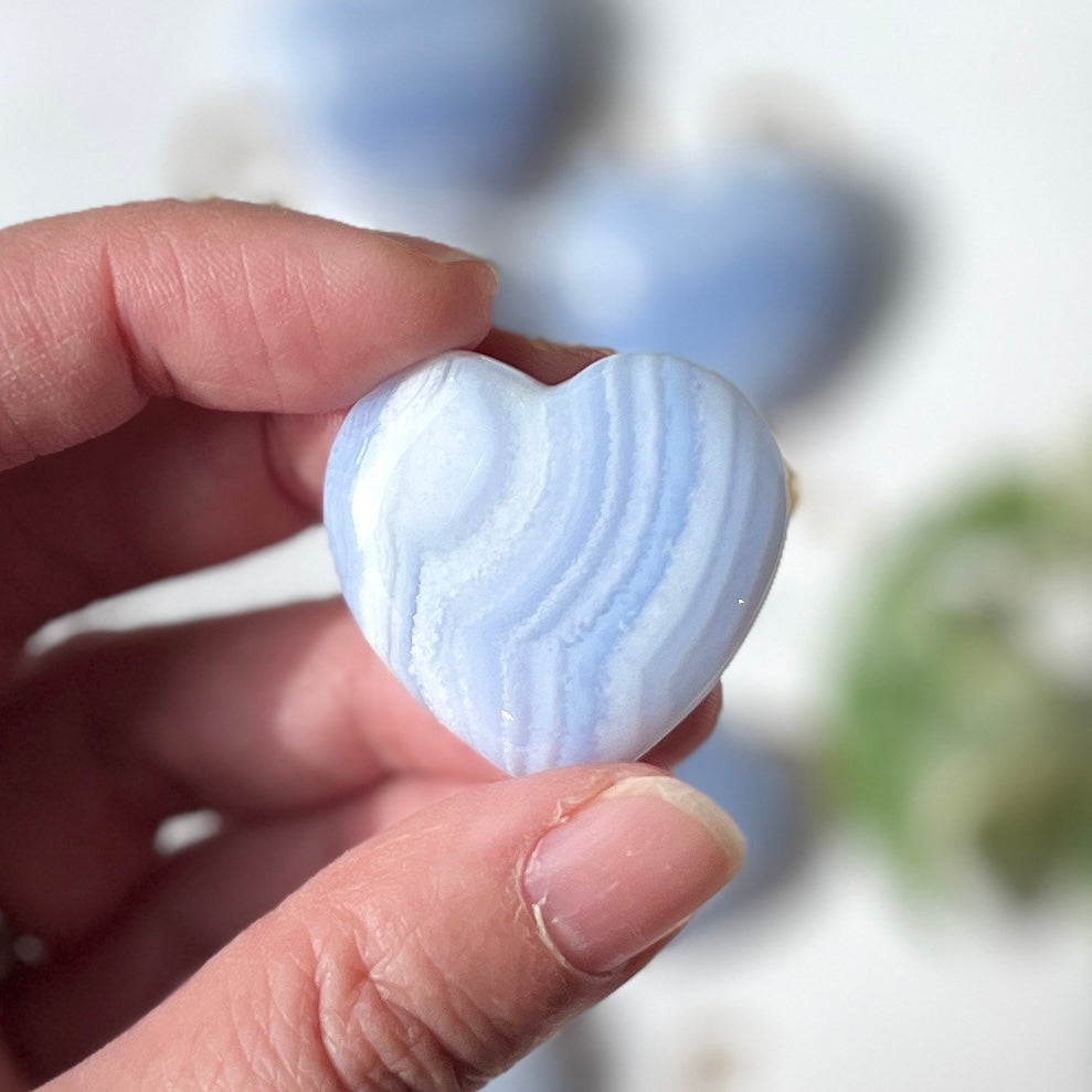 Blue Lace Heart 3cm 藍紋瑪瑙