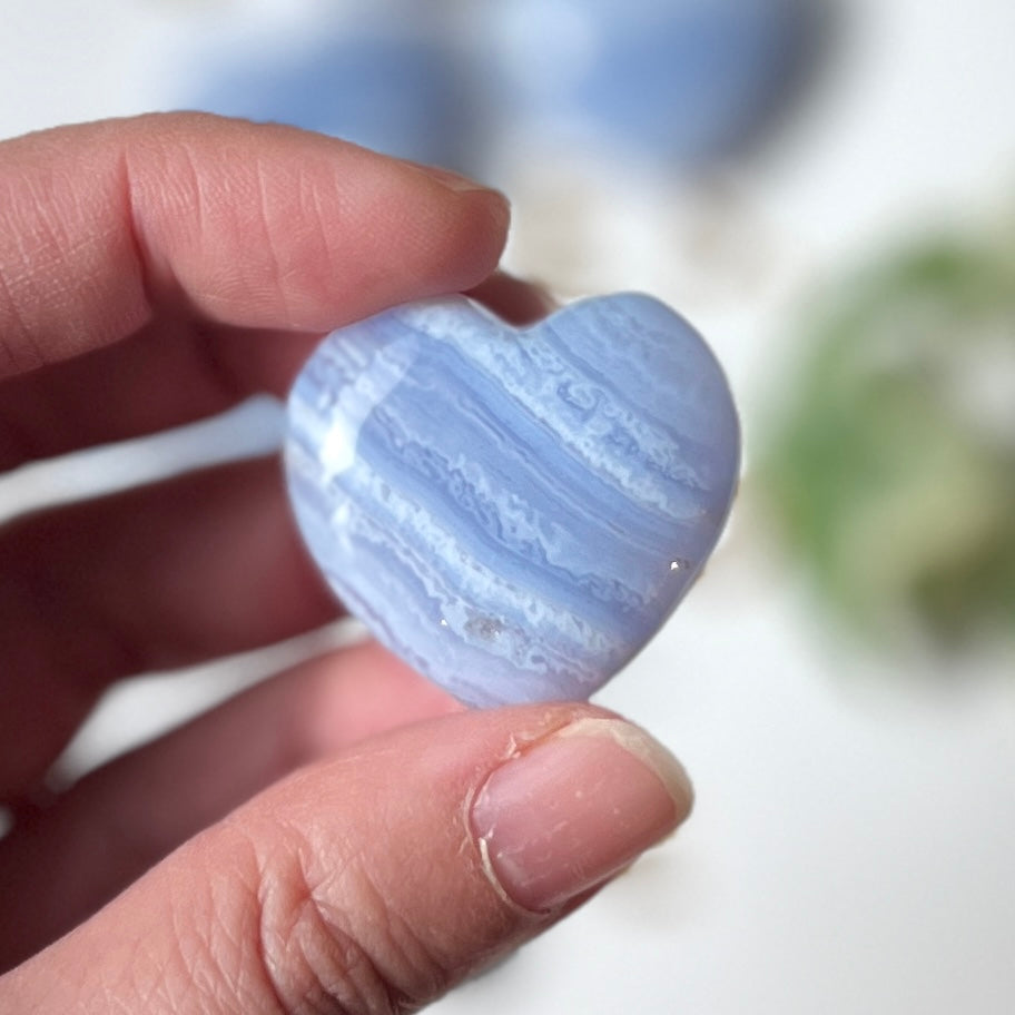 Blue Lace Heart 3cm 藍紋瑪瑙