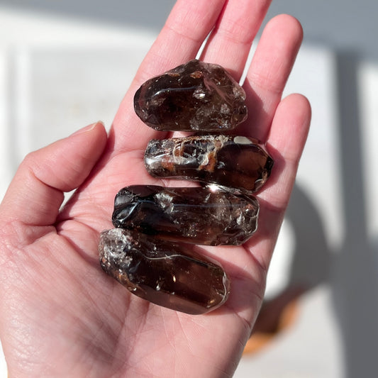 Smoky Quartz with Hematite Tumble Points 茶晶赤鐵礦共生