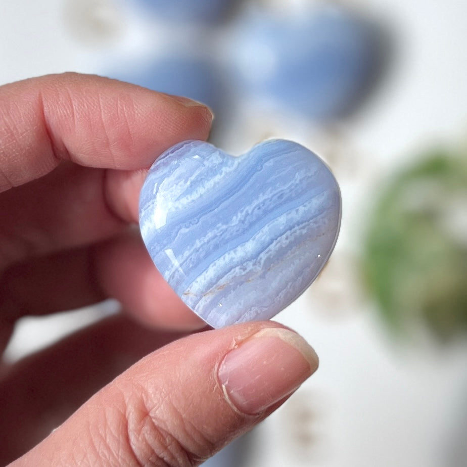 Blue Lace Heart 3cm 藍紋瑪瑙