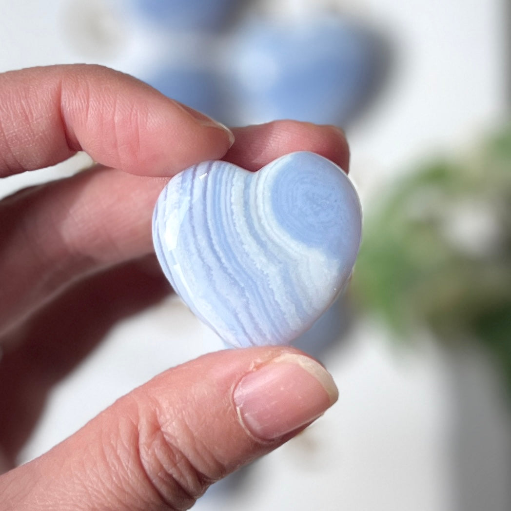 Blue Lace Heart 3cm 藍紋瑪瑙