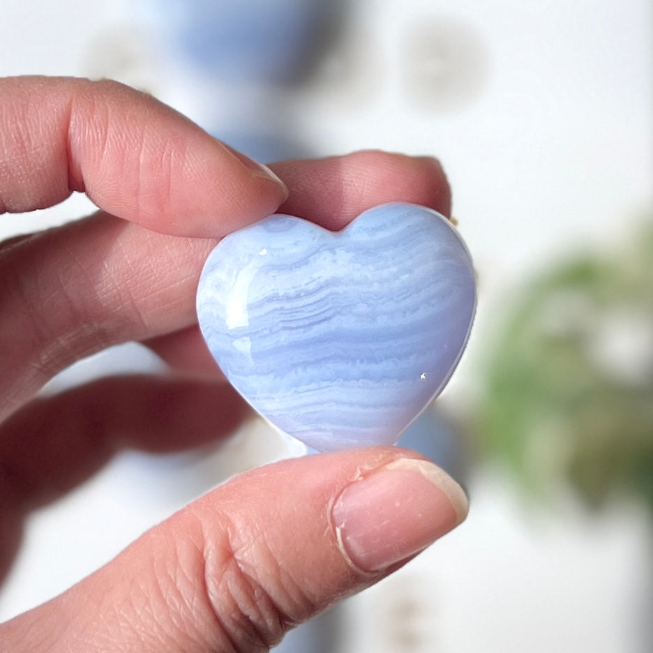 Blue Lace Heart 3cm 藍紋瑪瑙