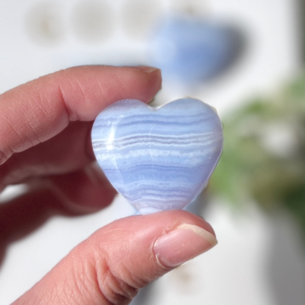 Blue Lace Heart 3cm 藍紋瑪瑙