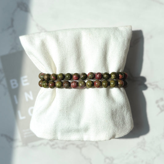 Unakite bracelet 6mm 綠簾花崗岩