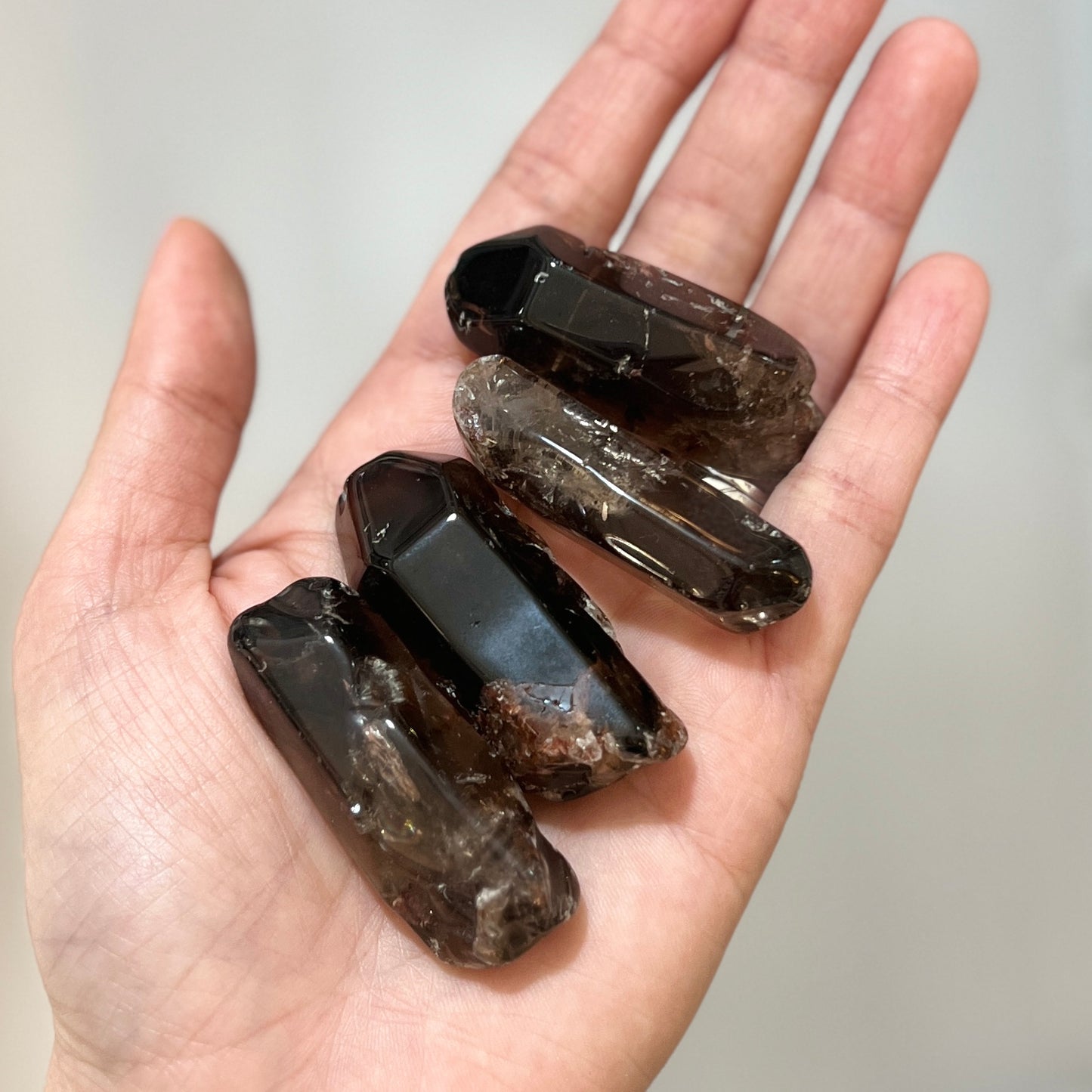 Smoky Quartz with Hematite Tumble Points 茶晶