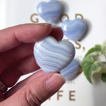 Blue Lace Heart 3cm 藍紋瑪瑙