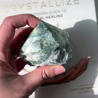 Moss Agate Semi-polished Point 苔蘚瑪瑙/水草瑪瑙