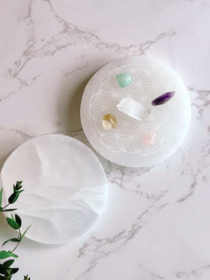 Selenite Charging Plate - Flower of Life 透石膏